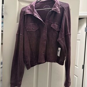 Kaialoha Supply Cropped Waffle Button Up - Twilight